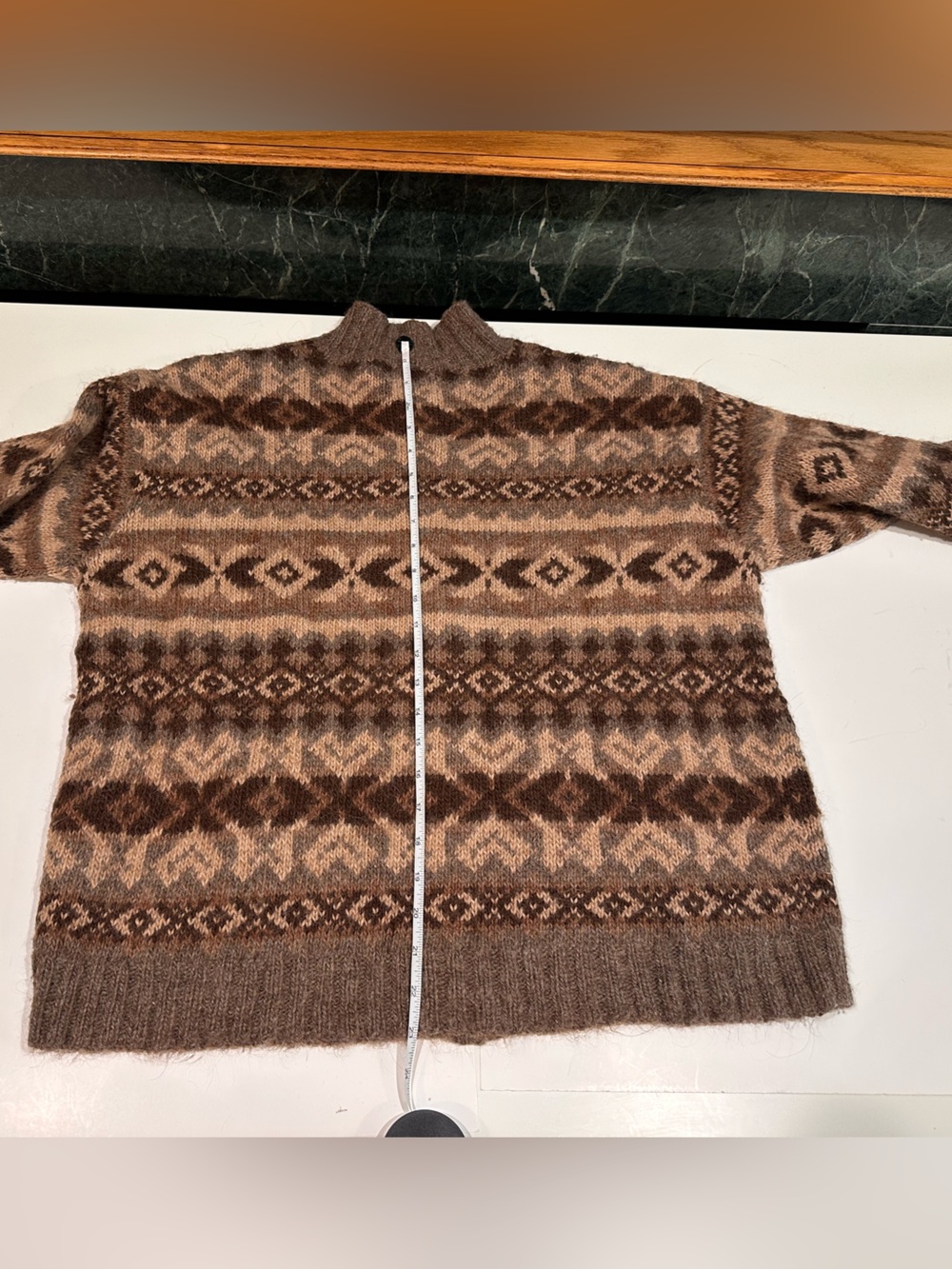 Vintage Lauren Ralph Lauren Hand Knit Llama Wool Fair Isle Zip Cardigan Sz Large - Picture 9 of 9